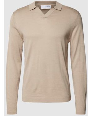 SELECTED Pullover mit Polokragen in unifarbenem Design - Natur