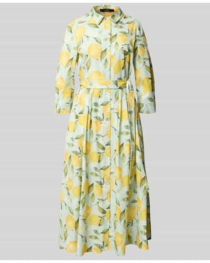 Ouí Hemdblusenkleid im Allover-Look mit Bindegürtel - Gelb