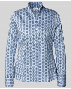 Eterna Slim Fit Bluse im Allover-Look mit Stehkragen - Blau