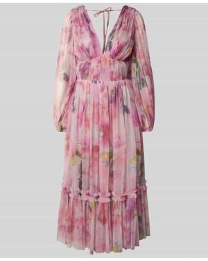 LACE & BEADS Cocktailkleid mit V-Ausschnitt - Pink