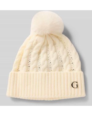 Guess Strickmütze mit Label-Applikation - Natur