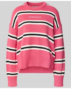Guess Oversized Strickpullover mit Label-Stitching - Pink
