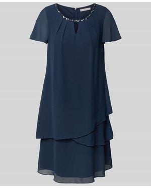 Christian Berg Cocktail Knielanges Cocktailkleid mit Schlüsselloch-Ausschnitt - Blau