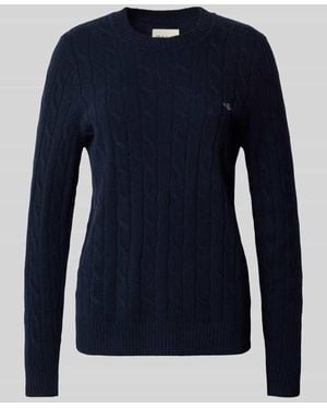 GANT Strickpullover mit Zopfmuster und Label-Stitching - Blau