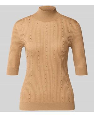 Liu Jo Slim Fit Longsleeve aus reiner Lanawolle Modell 'Maglia Costine' - Natur
