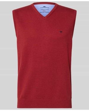 Fynch-Hatton Regular Fit Pullunder aus reiner Baumwolle mit Logo-Stickerei - Rot