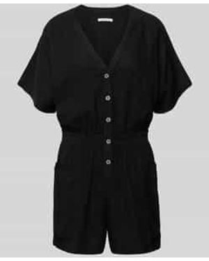 Tom Tailor Jumpsuit Van Een Mix Van Linnen En Viscose Met Knoopsluiting - Zwart
