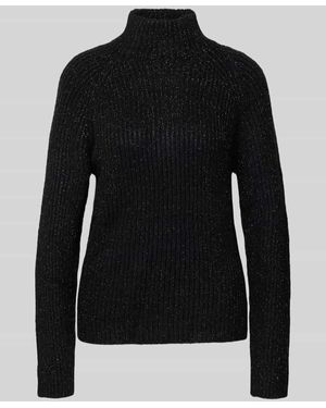 Jake*s Strickpullover in Ripp-Optik mit Stehkragen - Schwarz