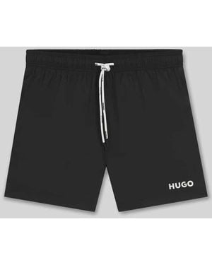 HUGO Badeshorts mit Label Print Modell 'HAITI' - Schwarz