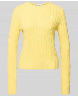 Review Strickpullover mit Zopfmuster und Label-Stitching - Gelb