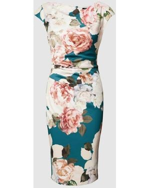Swing Knielanges Cocktailkleid mit floralem Muster - Weiß