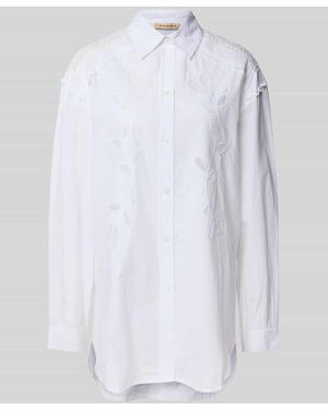 Stella Nova Regular Fit Bluse mit Lochstickerei - Weiß