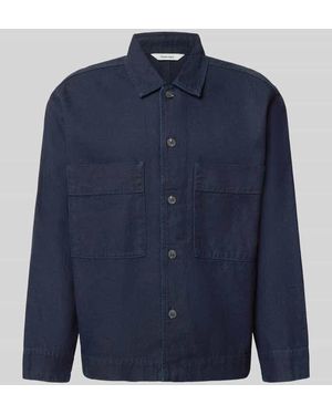 SELECTED Relaxed Fit Freizeithemd aus Baumwoll-Hanf-Mix Modell 'PAZ' - Blau