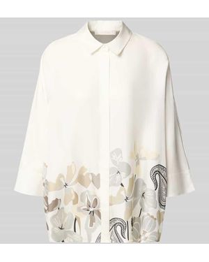Herzen's Relaxed Fit Hemdbluse aus reiner Seide mit floralem Print - Weiß