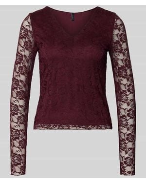 Vero Moda Slim Fit Langarmshirt in Spitzen-Optik Modell 'IBEN' - Rot
