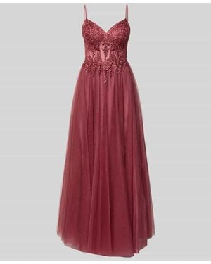 Luxuar Abendkleid mit Stitchings und Ziersteinbesatz - Rot