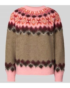 Ouí Strickpullover mit Norweger-Muster und Rundhalsausschnitt - Pink