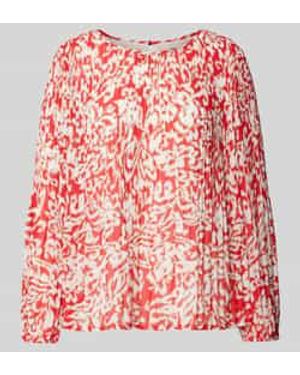 Comma, Blouse Met Plissévouwen En Ronde Hals - Rood
