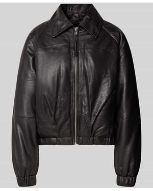 My Essential Wardrobe Lederjacke mit Reißverschluss Modell 'Luba' - Schwarz