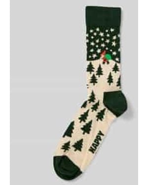 Happy Socks Regular Fit Sokken Met Logostitching, Model 'Santa On The Way' - Wit