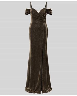 TROYDEN COLLECTION Abendkleid mit Herz-Ausschnitt und Gehschlitz - Mettallic