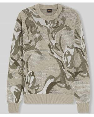 BOSS Relaxed Fit Pullover im Baumwoll-Mix Modell 'AFLORALO' - Grau