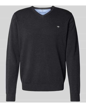 Fynch-Hatton Strickpullover mit Logo-Stitching - Blau