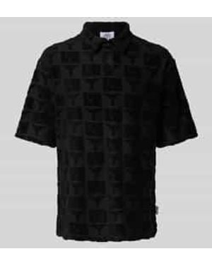 carlo colucci Regular Fit Poloshirt Met Knoopsluiting, Model 'Beachwear' - Zwart