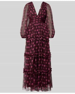 LACE & BEADS Maxikleid mit tiefem V-Ausschnitt - Rot
