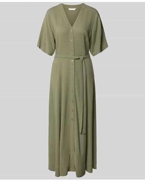 SELECTED Regular Fit Leinenkleid mit V-Ausschnitt Modell 'VIVA' - Grün
