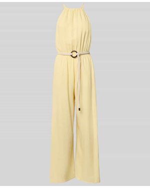 Apricot Jumpsuit aus Viskose-Mix mit Gürtel - Mettallic