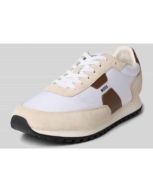 BOSS Low Top Sneaker mit Lederdetails - Natur