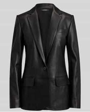 Ralph Lauren Regular Fit Blazer Van Echt Leer - Zwart