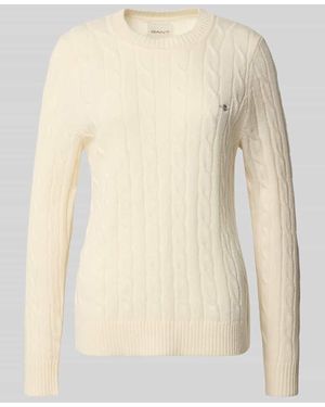 GANT Strickpullover mit Zopfmuster und Label-Stitching - Natur