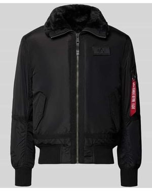 Alpha Industries Bomberjacke mit Label-Patch und Kentkragen - Schwarz