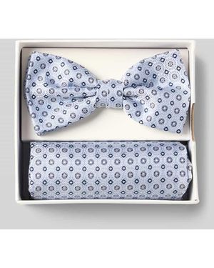 Prince BOWTIE Fliege und Einstecktuch im Set aus reiner Seide - Blau