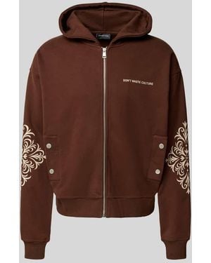 don't waste culture Sweatjacke mit Label-Detail Modell 'Rhegan' - Braun