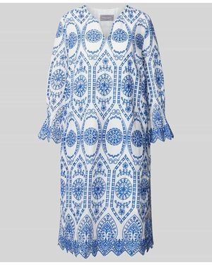 White Label Knielanges Kleid Mit Lochstickerei - Blau