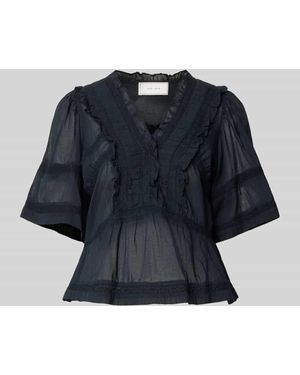 Neo Noir Regular Fit Bluse mit V-Ausschnitt Modell 'Evienne' - Blau
