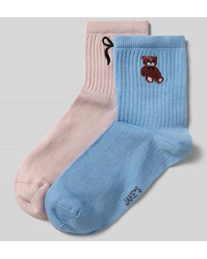 Jake*s Socken mit Label-Print im 2er-Pack - Blau
