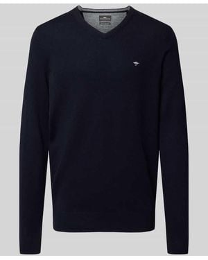 Fynch-Hatton Regular Fit Strickpullover aus Baumwoll-Mix mit Kaschmir-Anteil - Blau