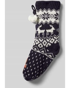 Capelli New York Socken mit Bommeln Modell 'Norweger Gingerbread Home' - Blau