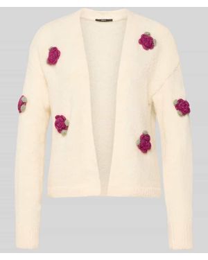 Zero Cradigan mit floralen Applikationen und offener Front - Natur