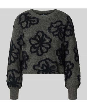 ONLY Pullover aus Schurwolle mit floraler Struktur - Schwarz