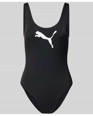 PUMA Badeanzug mit Logo-Print - Schwarz
