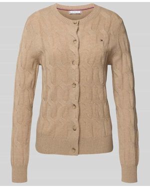 Tommy Hilfiger Regular Fit Strickjacke mit Zopf-Muster aus reiner Wolle - Natur