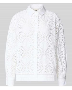 Stefanel Regular Fit Bluse mit Lochstickerei Modell 'SANGALLO' - Weiß