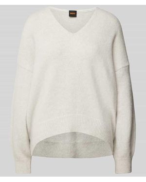 BOSS Strickpullover Mit Alpaka-Anteil Und V-Ausschnitt Modell 'Fondys' - Weiß