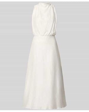 Swing Midikleid aus Satin mit Stehkragen - Weiß