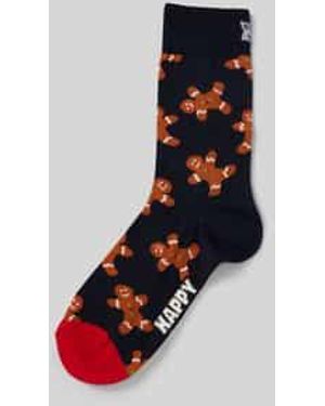 Happy Socks Regular Fit Sokken Met Motiefstitching, Model 'Gingerbread - Blauw